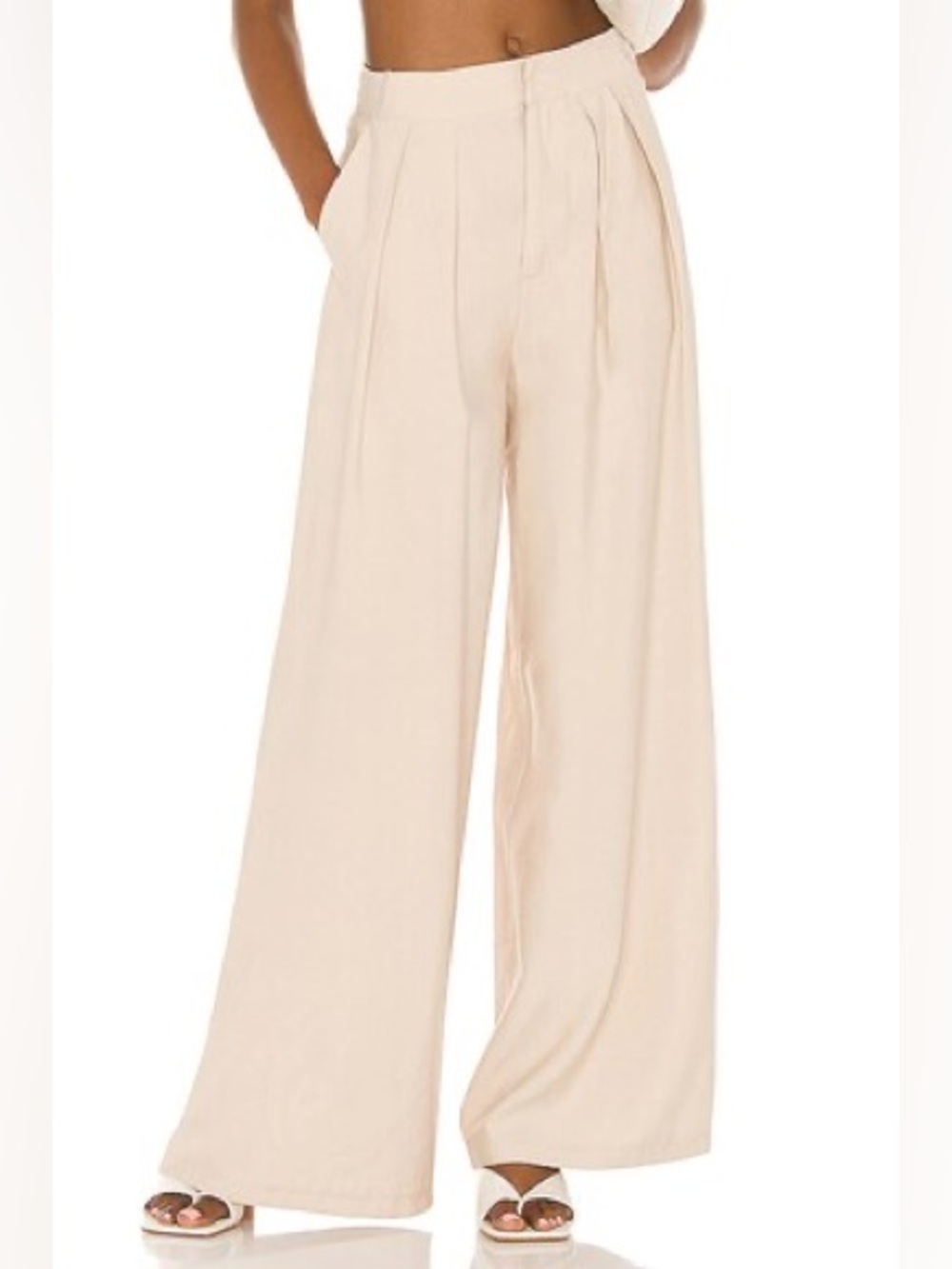 Revolve SNDYS Hills Wide Legs Pleated Pant Cream Lightweight Size 2 (XS)